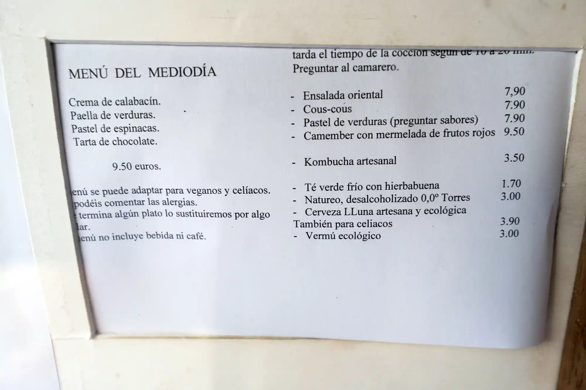 Menu del Dia La Lluna in Valencia