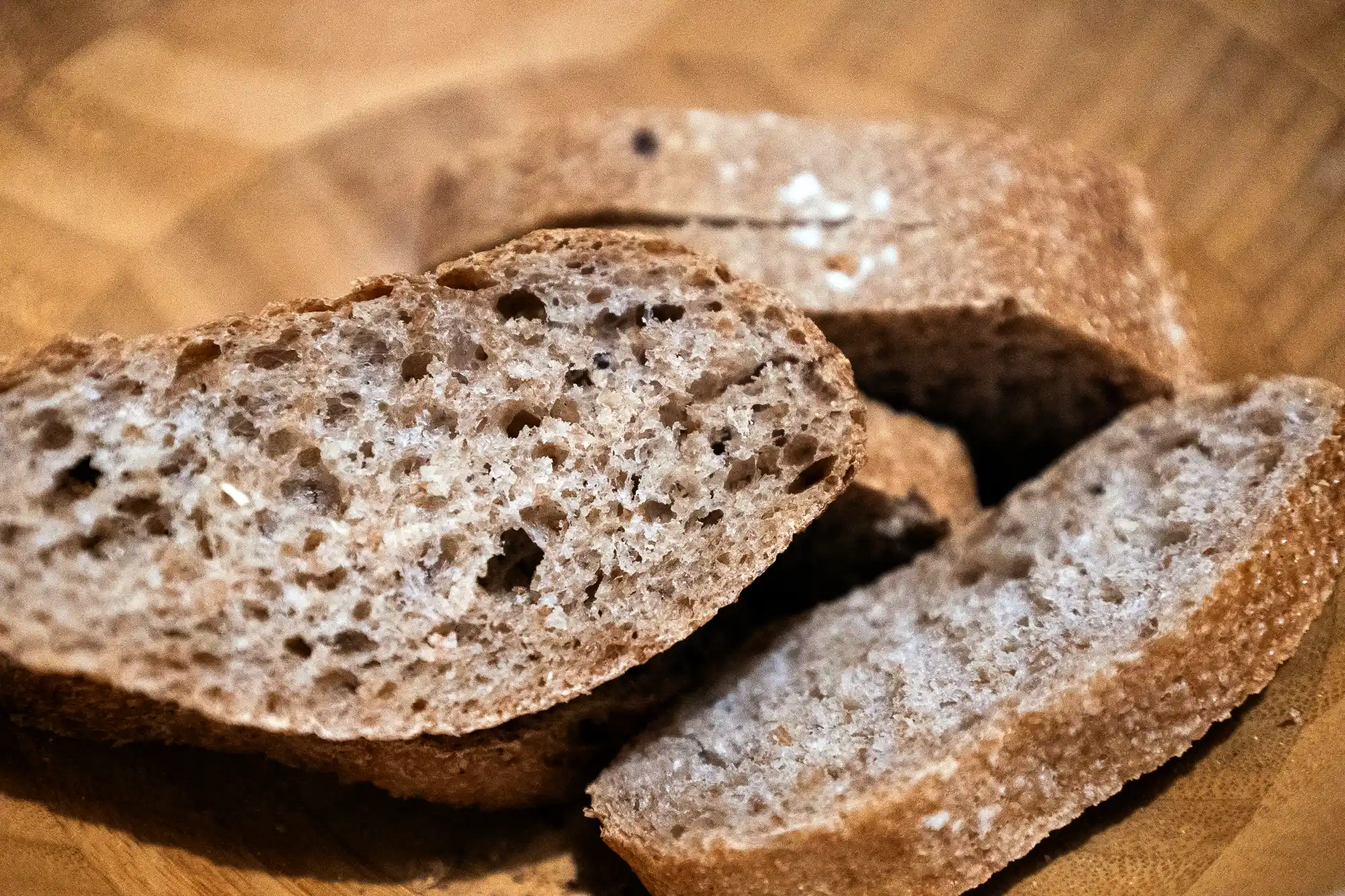 Bread inside a breadbasket 